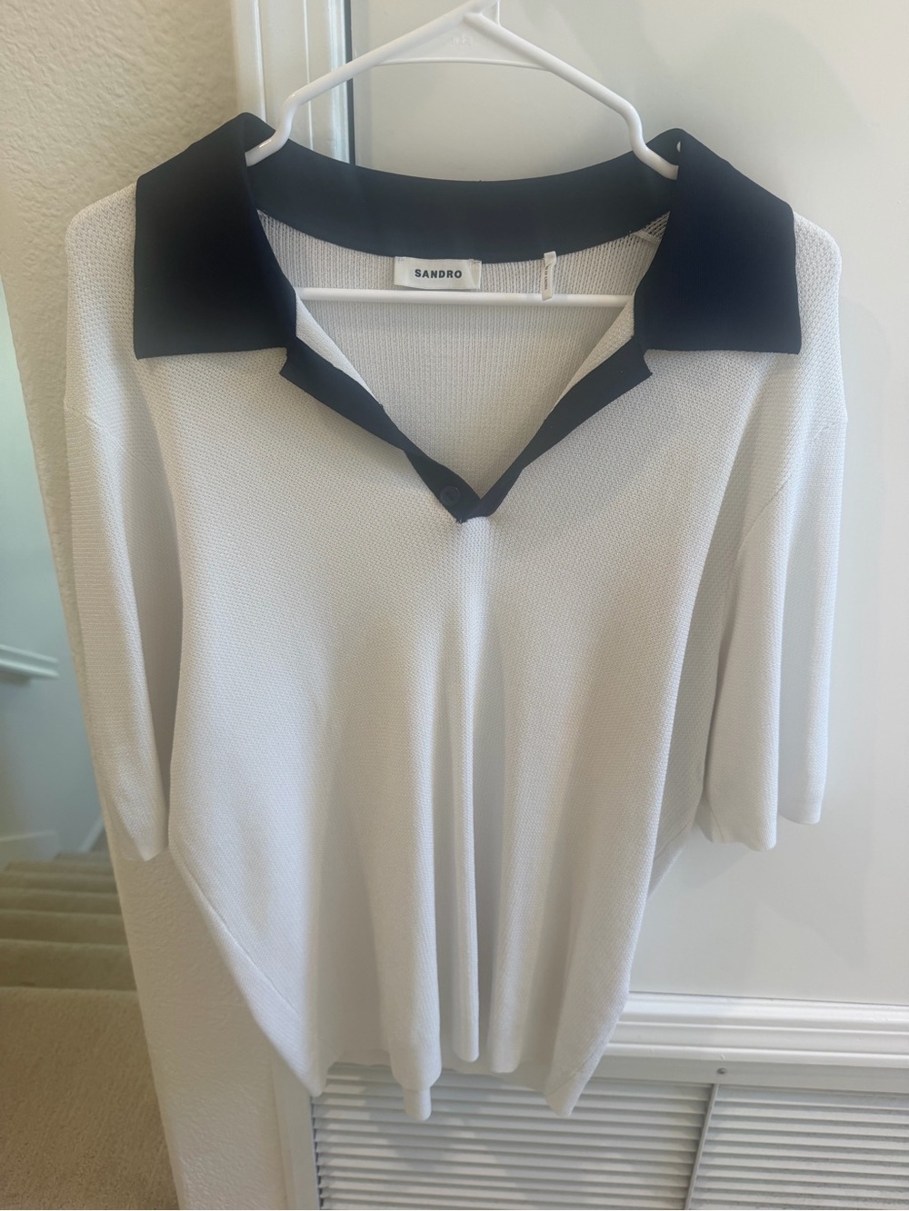 Sandro Simone Knit Polo in Ecru Size XL - Picture 2 of 6